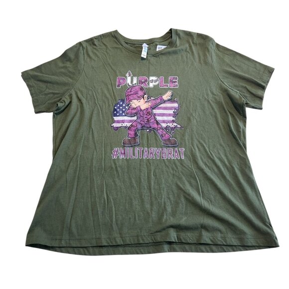 Military Brat T-Shirt Dab Crewneck Olive Green Womens XL #MILITARYBRAT NEW NWT - Picture 1 of 11